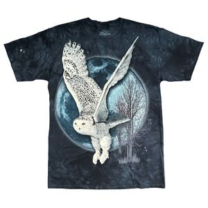 The Mountain Blue Snow Owl & Moon Realistic Graphic Tie Dye Nature Shirt Size L